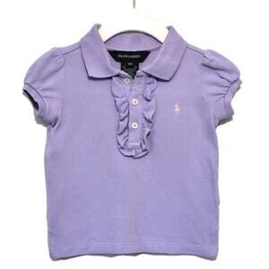 Ralph Lauren Girls Short Sleeve Ruffle Button Down Purple Polo Top Size 9 Month